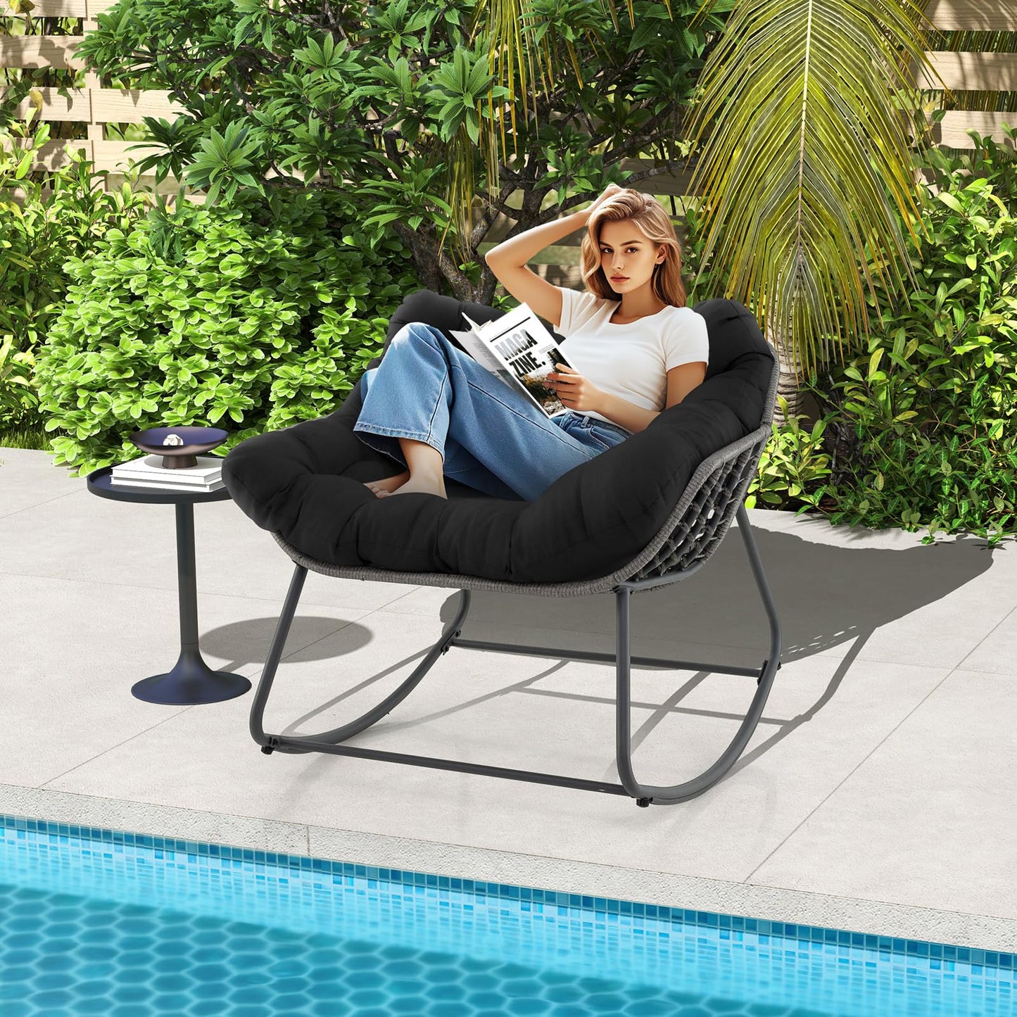 Oversized Patio Wicker Egg Chair with Thick and Removable Cushion
