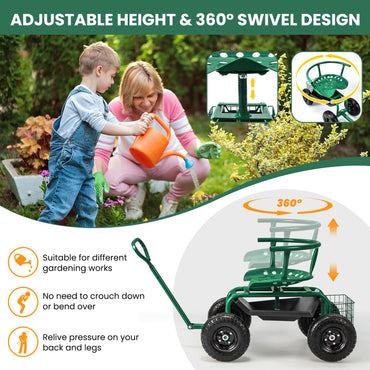 Outdoor Gardening Planting Station Trolley with Swivel Seat