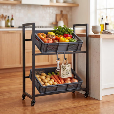 Rolling Drink Crate Rack for 4 Box, Metal Bottle Storage Shelf with 4 Wheels
