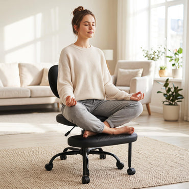 Ergonomic Cross Legged Office Chair with Wheels, Black