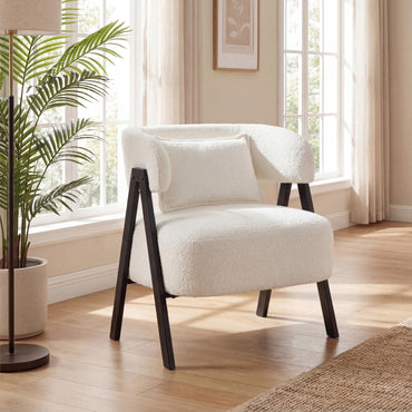 Barrel Accent Chair Upholstered Armchair with Lumbar Pillow