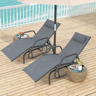 3 Positions Adjustable Patio Glider Chaise Lounge Sunbed with Armrests & Pillow
