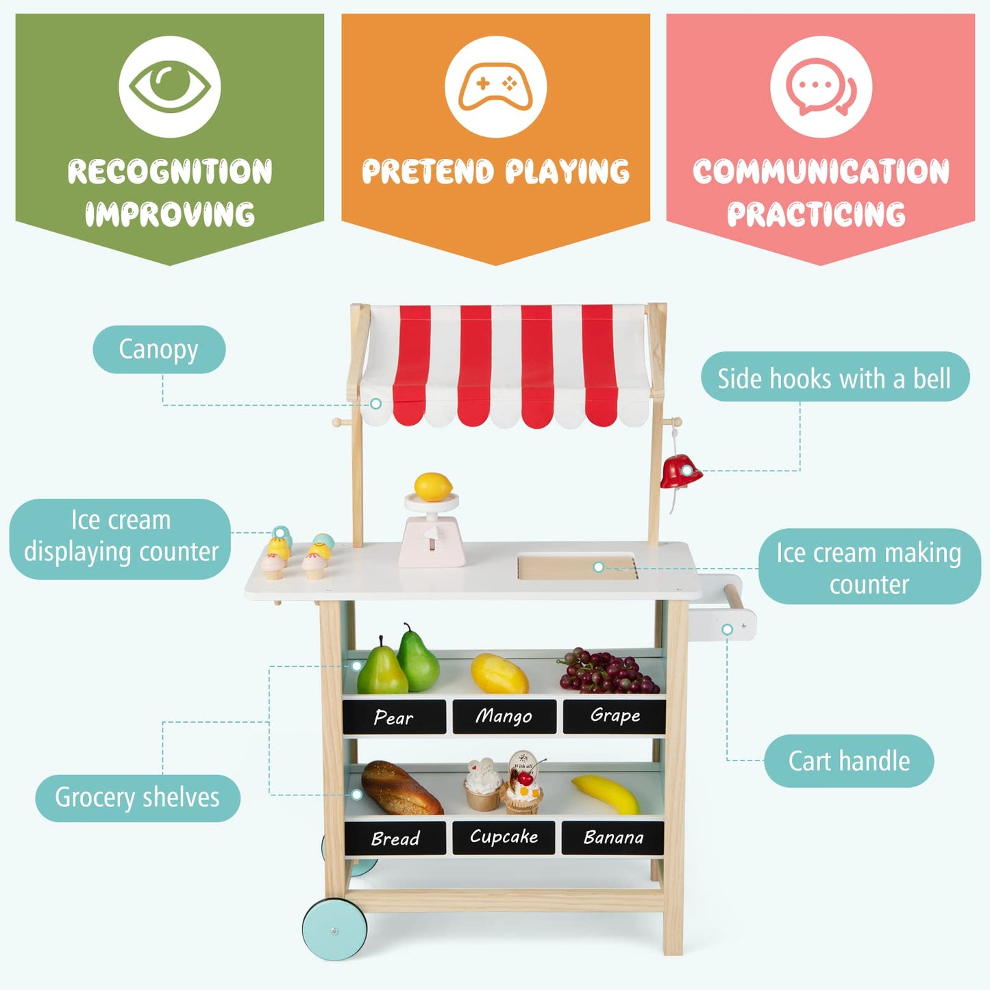 Wooden Pretend Play Kids Grocery Store with Chalkboard
