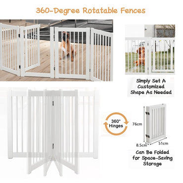 4 Panels Wooden Dog Gate with Door Walk Through