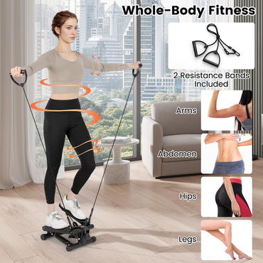 Mini Stepper for Workout Portable Hydraulic Stepper with Resistance Bands