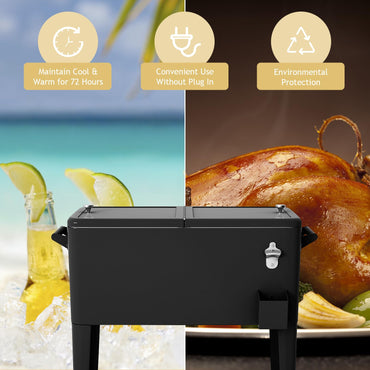 80-Quart Rolling Ice Chest Beverage Cooler Cart with Shelf