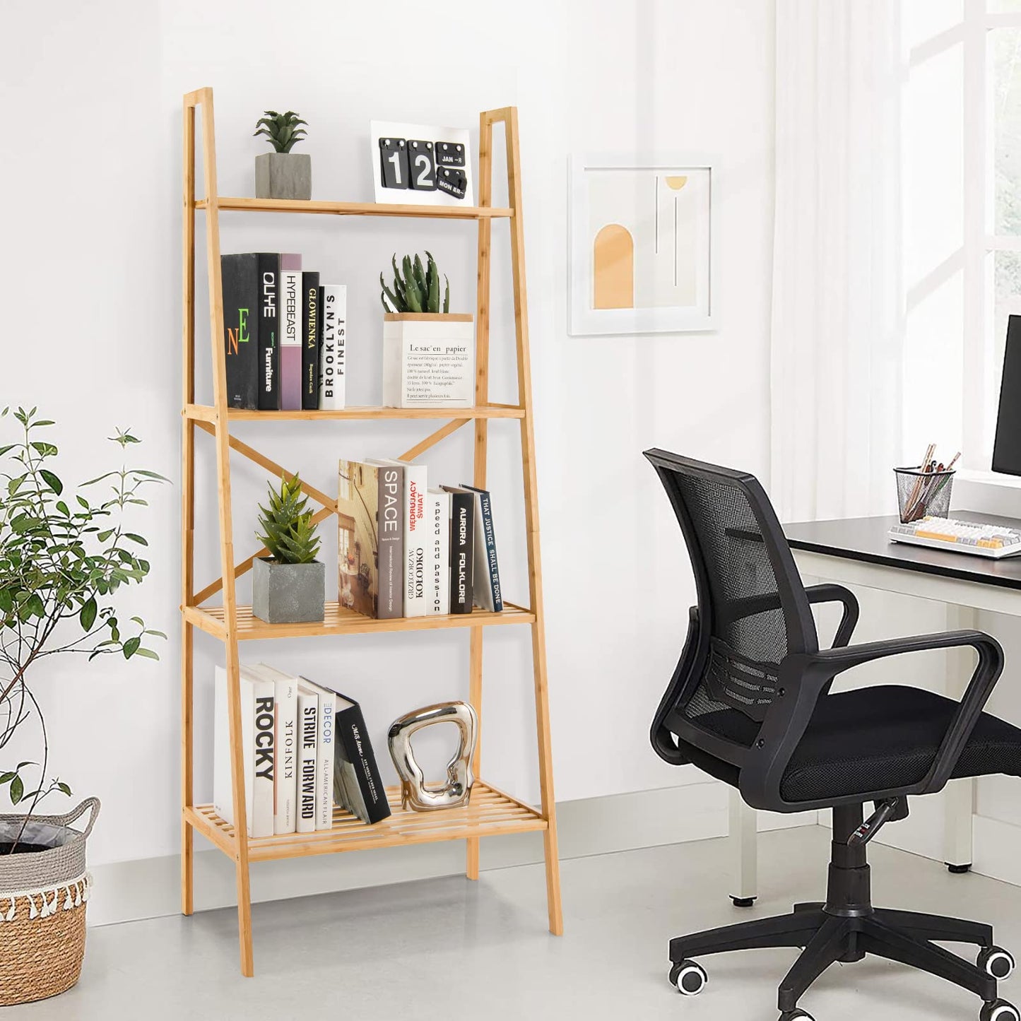 4 Tier Freestanding Bookcase with Anti Toppling Device for Living Room