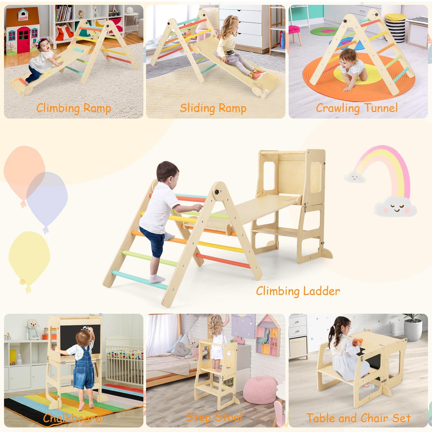 7 in 1 Toddler Climbing Frame for Boys Girls