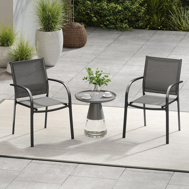2 Pieces Outdoor Dining Chairs with Armrests and Breathable Fabric