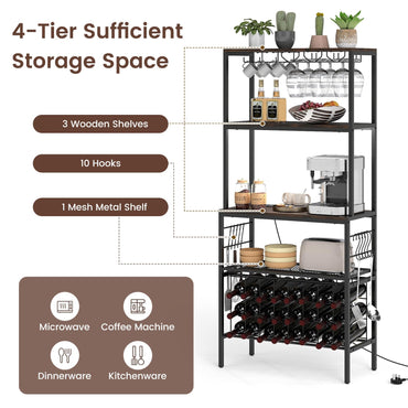 Wine Organizer with Power Outlet Multi-Tier Bakers Rack with Glass