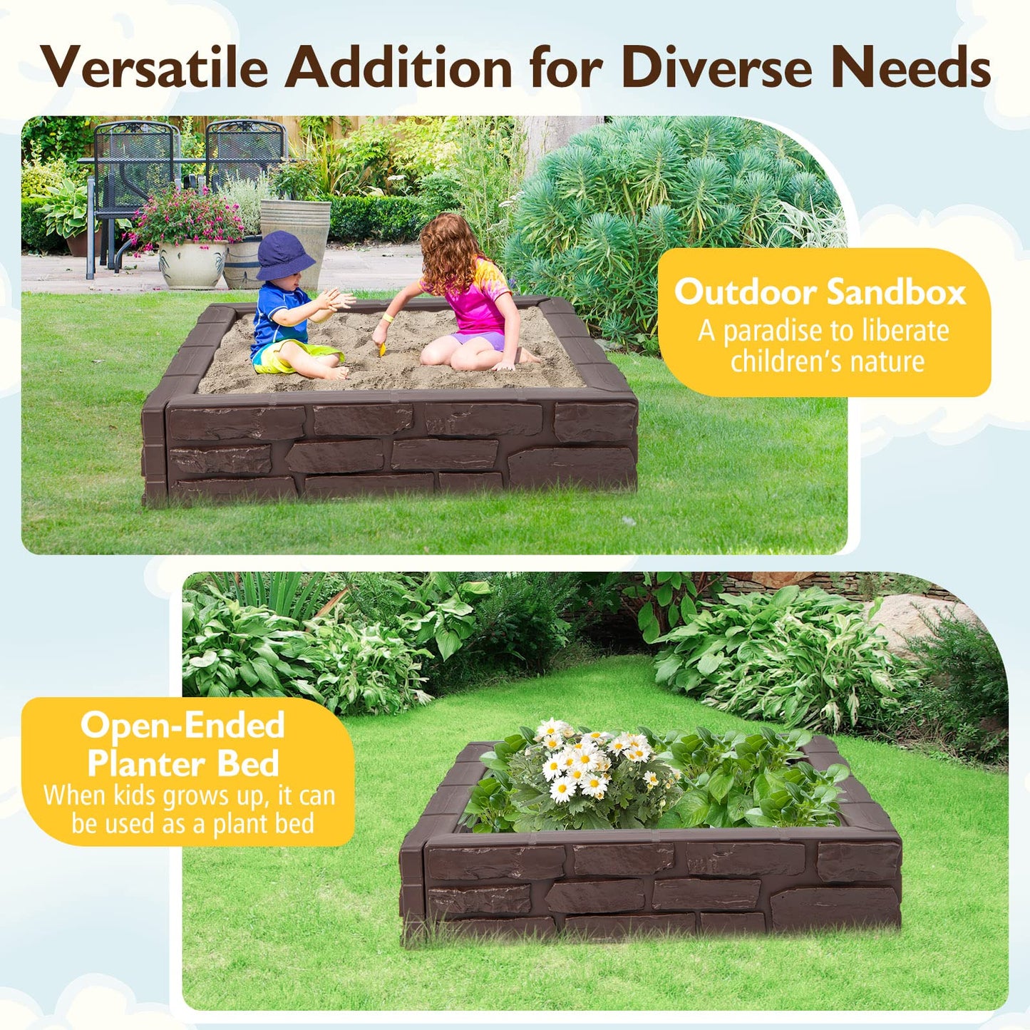 120 x 120cm Kids Sandbox with Cover and Bottom Liner