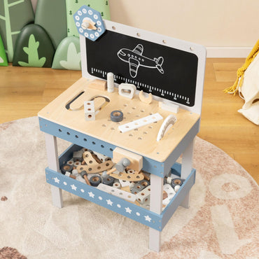 Kids Wooden Play Workbench with Blackboard and Tool Parts Set
