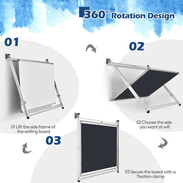 360° Rotating Double-Sided Whiteboard Blackboard with Magnets