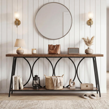 2-Tier Console Table, 180cm Long Industrial Narrow Entryway Table
