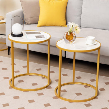 50x50x59cm Golden Metal Frame Marble Top Side Table with Anti-Slip Foot Pads