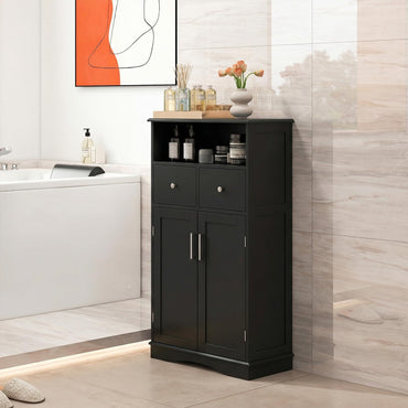 Bathroom Floor Cabinet, Freestanding Wooden Storage Cupboard with Adjustable Shelf