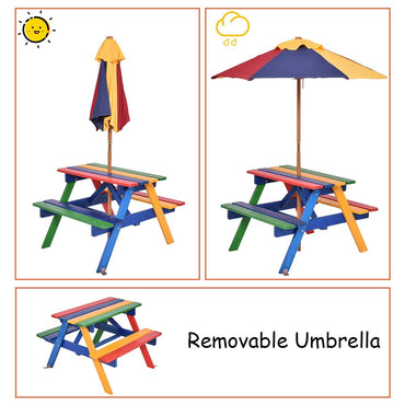 Outdoor Kids Picnic Table with Removable Umbrella