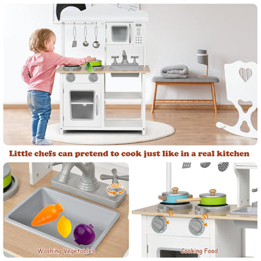 Kids Wooden Play Kitchen with Stove Children Pretend Role Play Toy