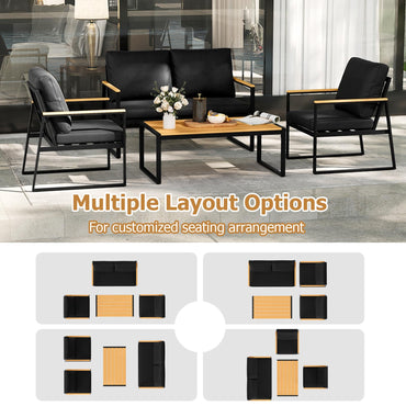 4 Pieces Patio Furniture Set with Thick Cushions for Backyard