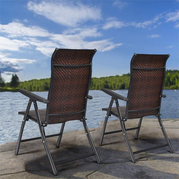 GiantexUK Set of 1/2 Reclining Folding Chairs, Patio PE Wicker Folding Chair with 5-Position Adjustable High Backrest