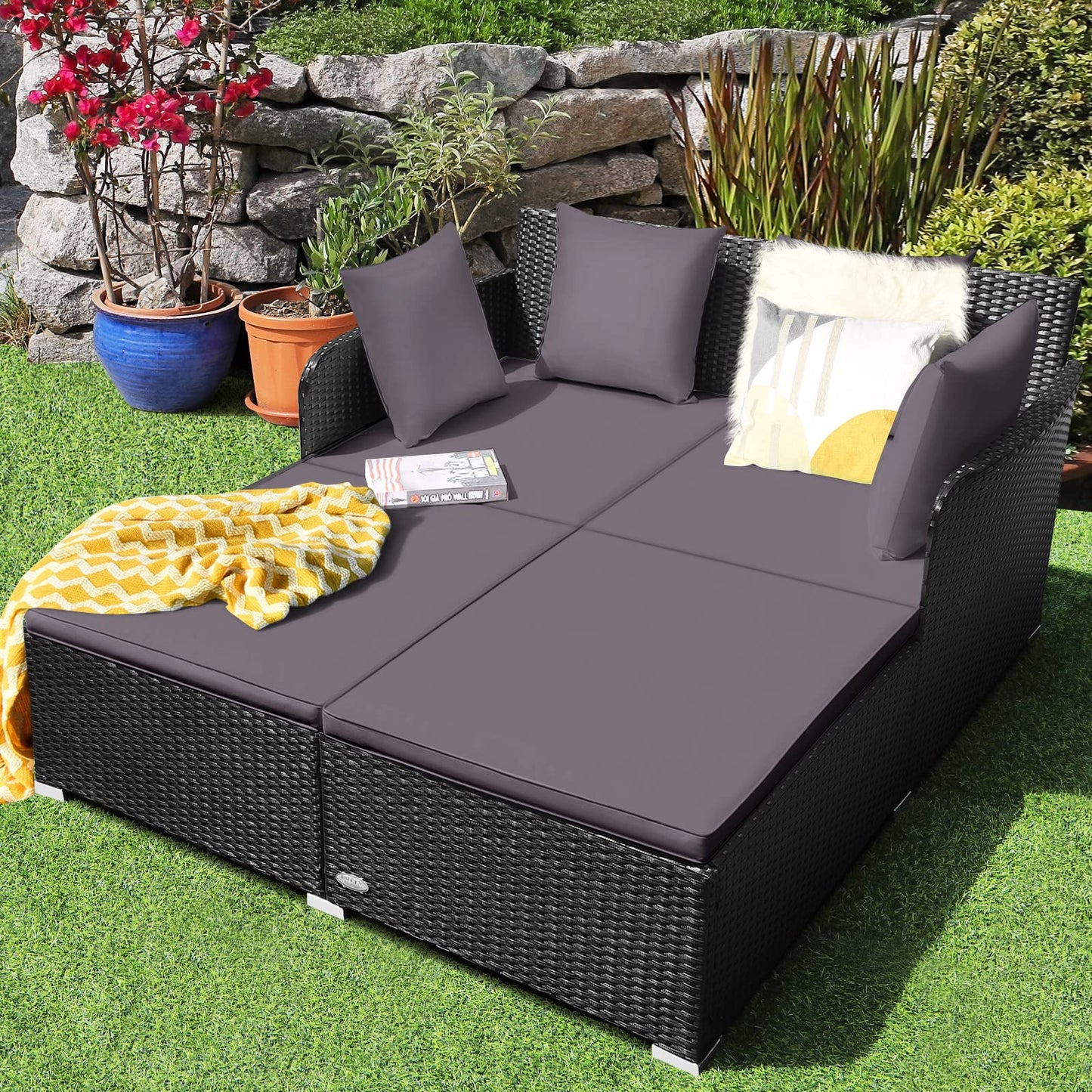 Rattan Garden 2 Seater Daybed Furniture Set with Cushions