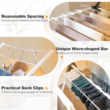 Foldable 2 level Laundry Drying Rack with Adjustable Wings and Clips