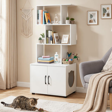 141 CM Tall Cat Litter Box Enclosure with 3 Open Shelves & Side Entry for Indoor