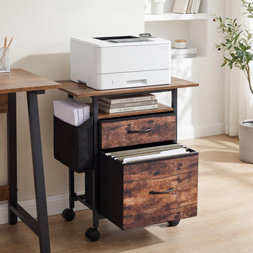 Mobile File Cabinet with 2 Drawers, Rolling Printer Stand with Extended Tabletop