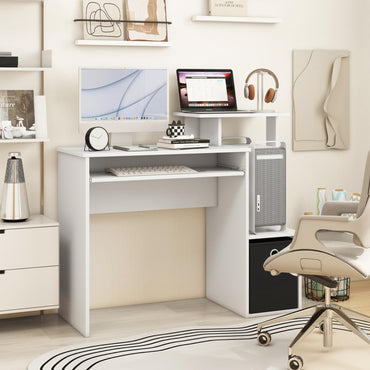 Space-saving Computer Desk with Open Shelf and Fabric Storage Drawer