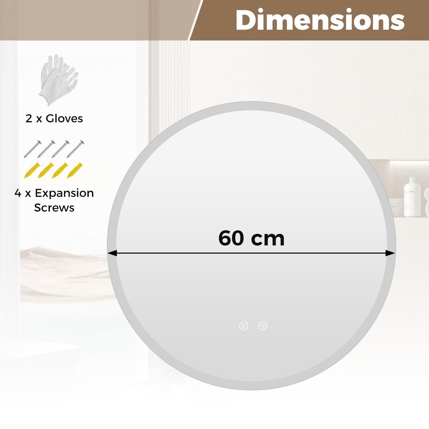 600mm/700mm Round Bathroom Mirror with LED Lights, Illuminated Backlit Wall Mounted Vanity Mirror with 3 Colors