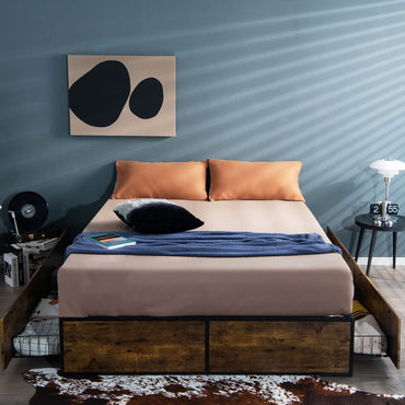 4FT Double Metal Bed Frame with 4 Underbed Drawers (190 x 120 x 33cm)