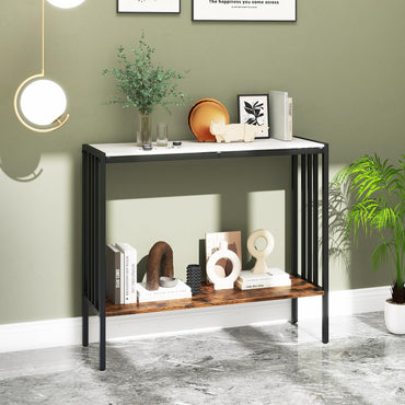 90 CM 2 Tier Industrial Console Foyer Table with Sintered Stone Tabletop
