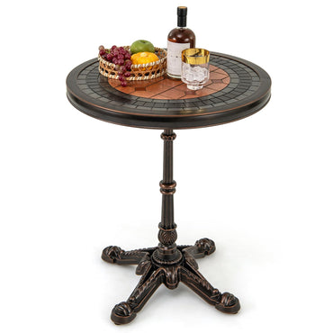 60 x 60 x 73 cm Cast Aluminum Patio Bistro Table with Carved Texture & Painted Top