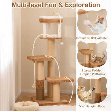 166 cm Tall Cat Tree with Self-groomer and Removable Cat Bed