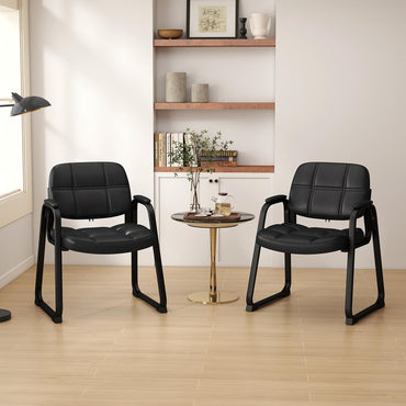 Set of 2 Ergonomic Reception Chair with Metal Frame and Padded Armrests