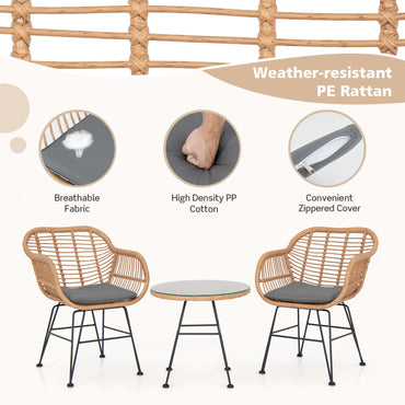 String Patio Bistro Set with Tempered Glass Table and 2 Chairs