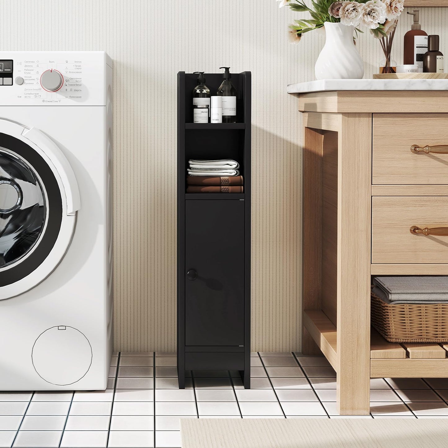 Bathroom Storage Cabinet with Door and Adjustable Shelves