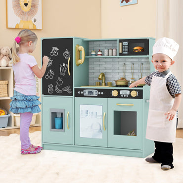 Kids Play Kitchen, Wooden Children Pretend Kitchen with Ice Maker