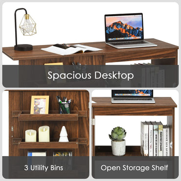 2-in-1 Rolling Folding Sewing Table with Storage Shelves and Lockable Casters