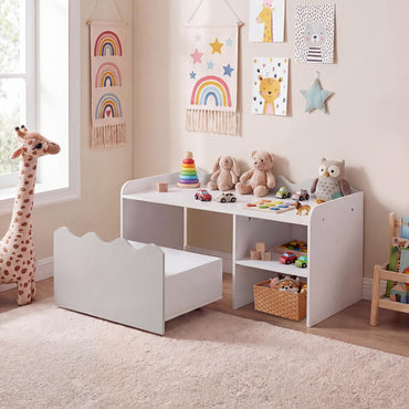 Scalloped Kids Bookshelf with Movable Drawer and Anti-Toppling Kit for Playroom