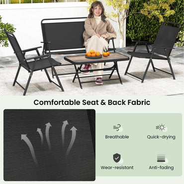 4-Piece Folding Patio Conversation Set with Coffee Table