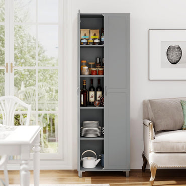 Double Door Tall Storage Cabinet with Adjustable Shelf and Anti tilt Design