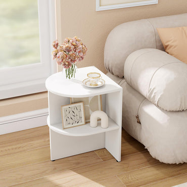 2-Tier Wooden Half Round Side Table with Open Storage Shelves