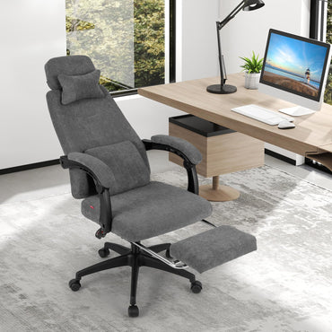 Reclining Home Office Chair Chenille Fabric Upholstered Computer Desk Chair with Padded Linkage Armrests