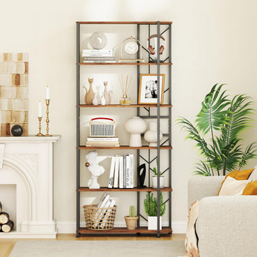 6-Tier Modern Geometric Bookcase with Heavy-duty Metal Frame for Study