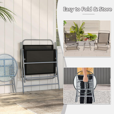 3PCS Garden Folding Chairs and Table Set with Ripple-like Glass Tabletop