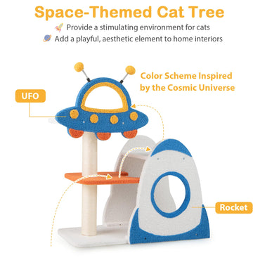 4-Level Cute Cat Tree Tower with UFO-Shaped Top Perch