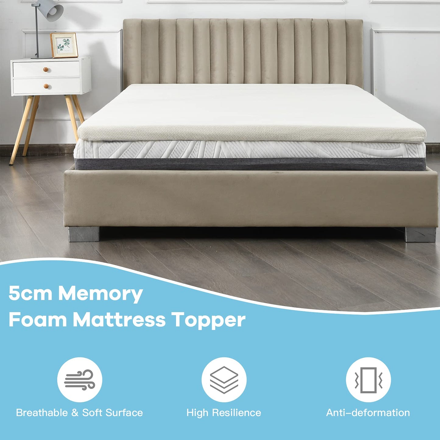 Memory Foam and Pressure Relief Mattress Topper with Washable Cover