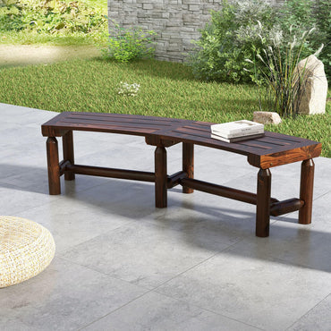 All-Weather Curved Shape Carbonized Wood Patio Loveseat with Slatted Seat