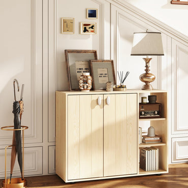 3-Tier Shoe Cabinet with Doors and Adjustable Open Shelves